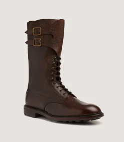 Men's Grain Leather Twin Strap Boot In Dark Brown