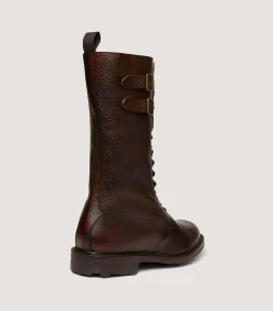 Men's Grain Leather Twin Strap Boot In Dark Brown