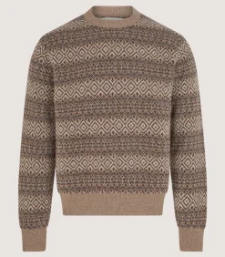 Men's Kirk Cashmere Fair Isle Crew Neck Jumper in Antler