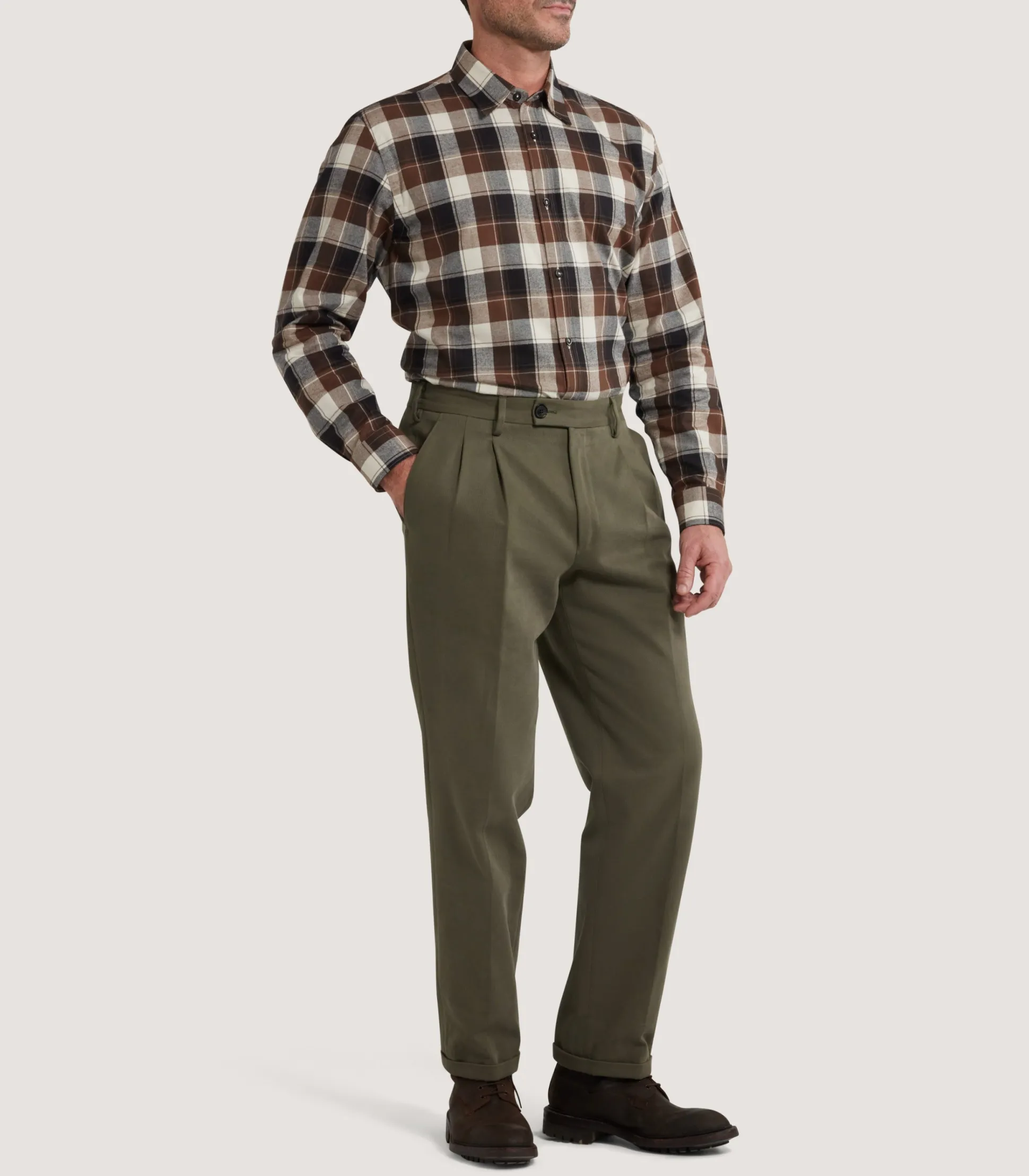 Men's Large Flannel Check Shirt in Walnut