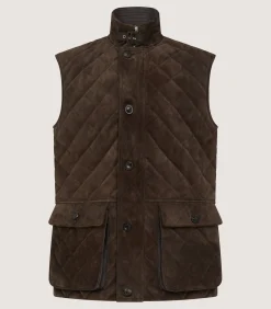 Men's Suede Padded Gilet in Walnut