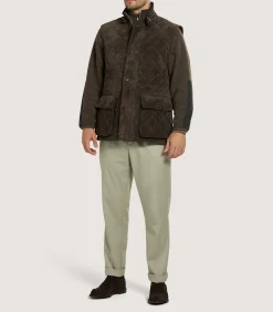 Men's Suede Padded Gilet in Walnut