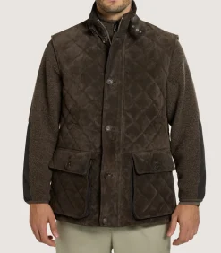 Men's Suede Padded Gilet in Walnut