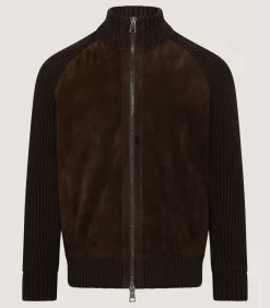 Men's York Suede Zip Front Knitted Cardigan in Chocolate