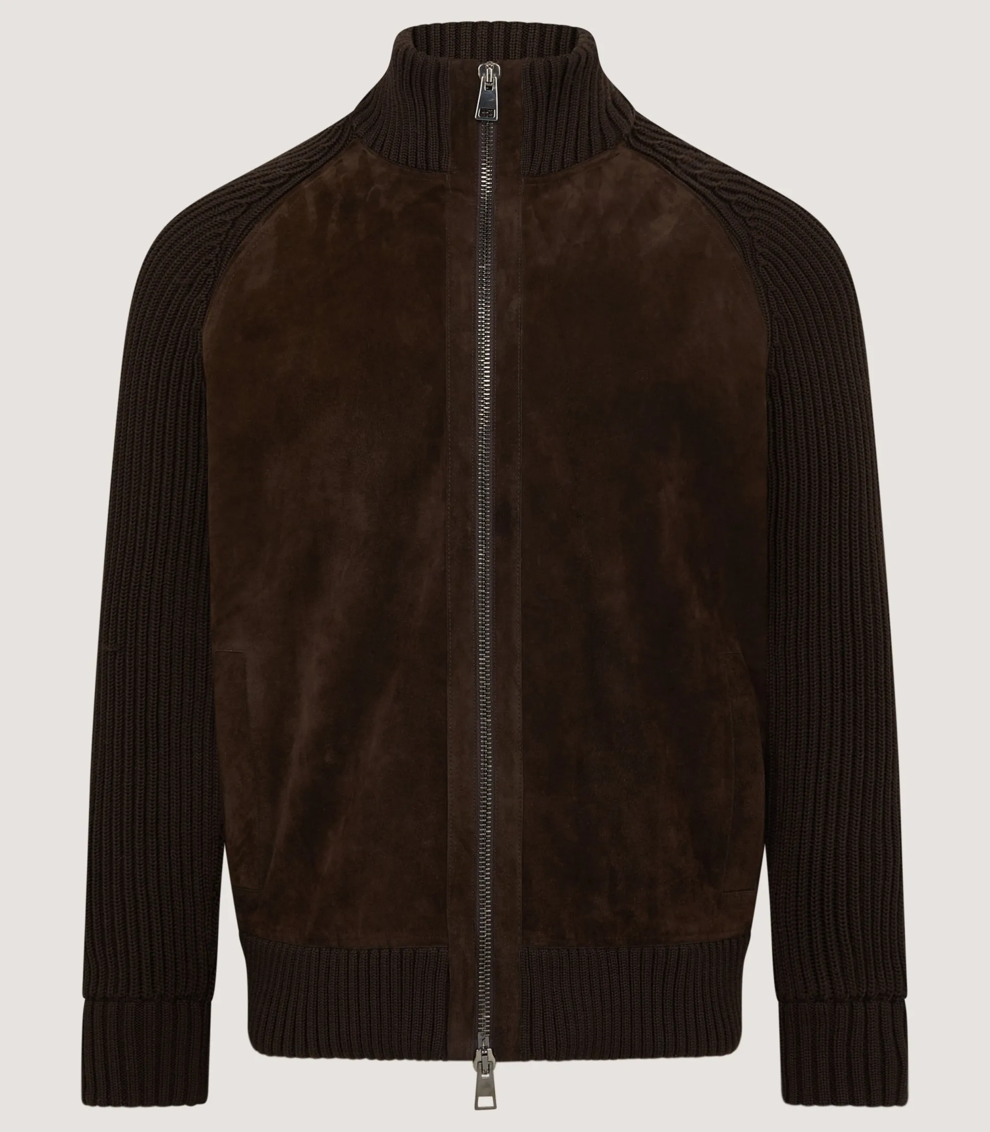 Men's York Suede Zip Front Knitted Cardigan in Chocolate