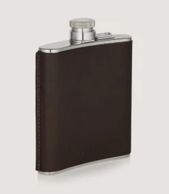 6oz Leather Flask In Dark Brown
