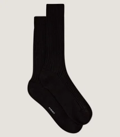 Ribbed Knit Wool Blend Socks in Dark Brown