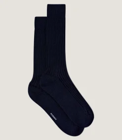 Ribbed Knit Wool Blend Sock in Midnight