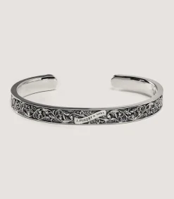 Scroll Engraved Silver Cuff In Silver