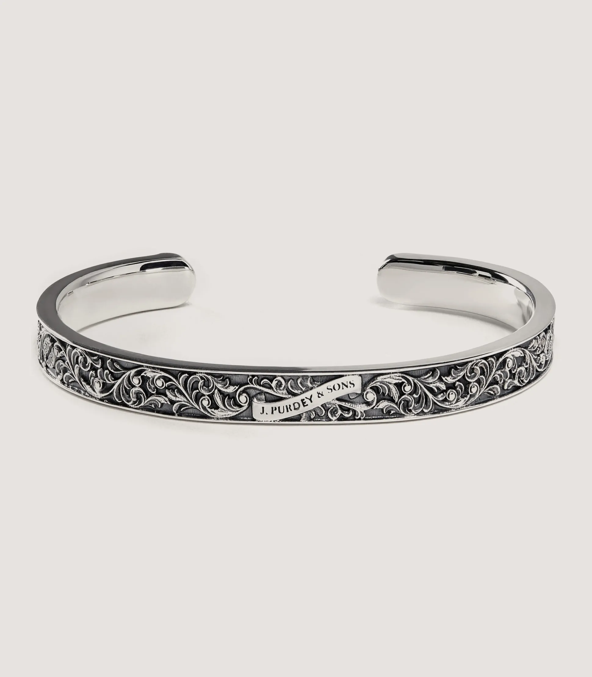 Scroll Engraved Silver Cuff In Silver