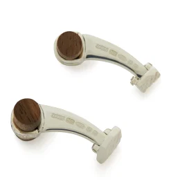 Silver Scroll Walnut Bar Cufflinks In Silver