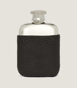 Small Leather Covered Flask in Dark Brown