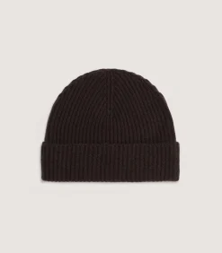 Unisex Ribbed Cashmere Beanie in Chocolate