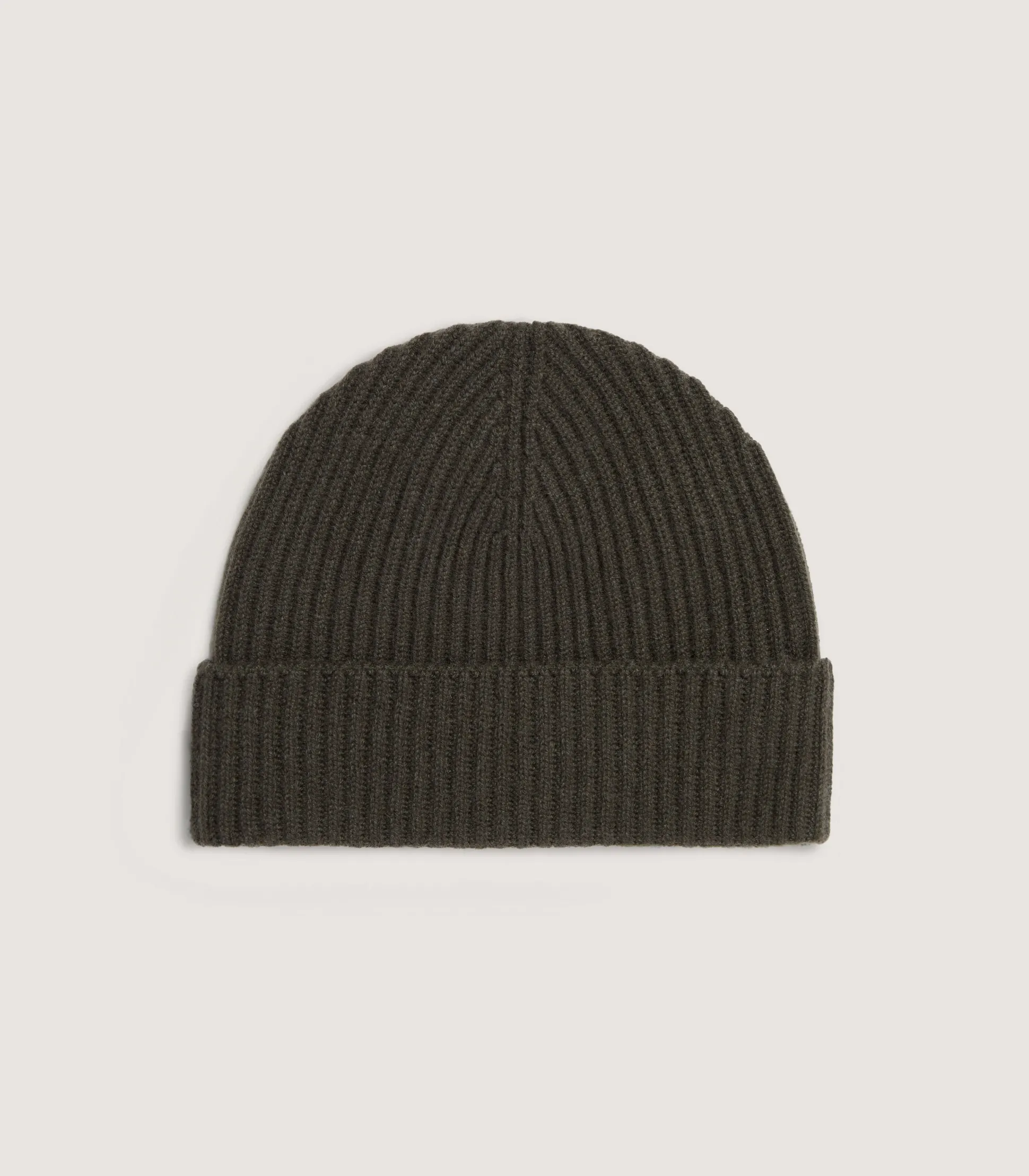 Unisex Ribbed Cashmere Beanie in Loden