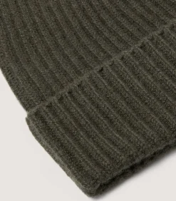 Unisex Ribbed Cashmere Beanie in Loden