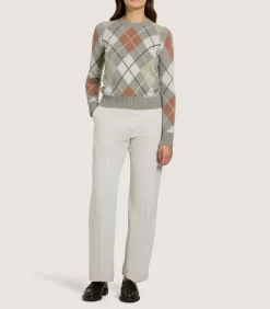 Women's Cashmere Argyle Crew Neck Sweater in Flint