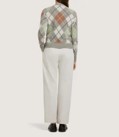Women's Cashmere Argyle Crew Neck Sweater in Flint
