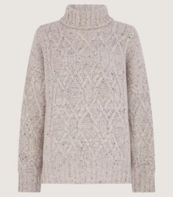 Women's Cashmere Donegal High Neck Tunic Sweater in Ivory