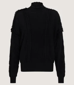 Women's Cashmere Sweater Blouse With Lace Trim In Black