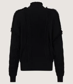 Women's Cashmere Sweater Blouse With Lace Trim In Black