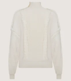 Women's Cashmere Sweater Blouse With Lace Trim In Ivory