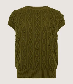 Women's Cotton Cashmere Aran Crew Neck Tank in Olive