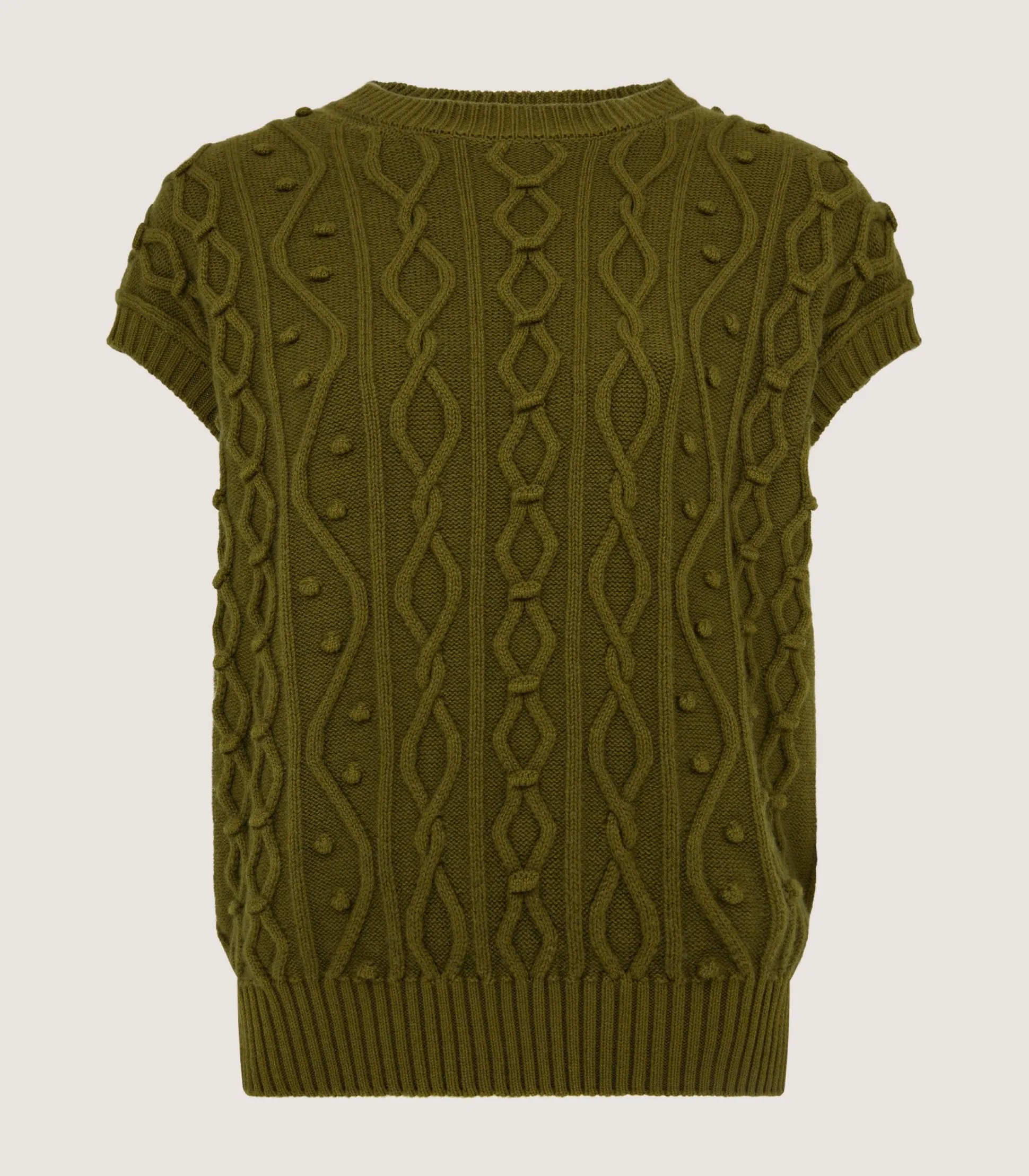 Women's Cotton Cashmere Aran Crew Neck Tank in Olive