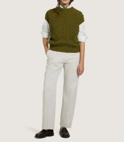 Women's Cotton Cashmere Aran Crew Neck Tank in Olive