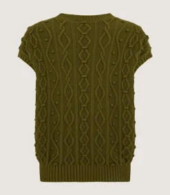 Women's Cotton Cashmere Aran Crew Neck Tank in Olive