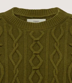 Women's Cotton Cashmere Aran Crew Neck Tank in Olive