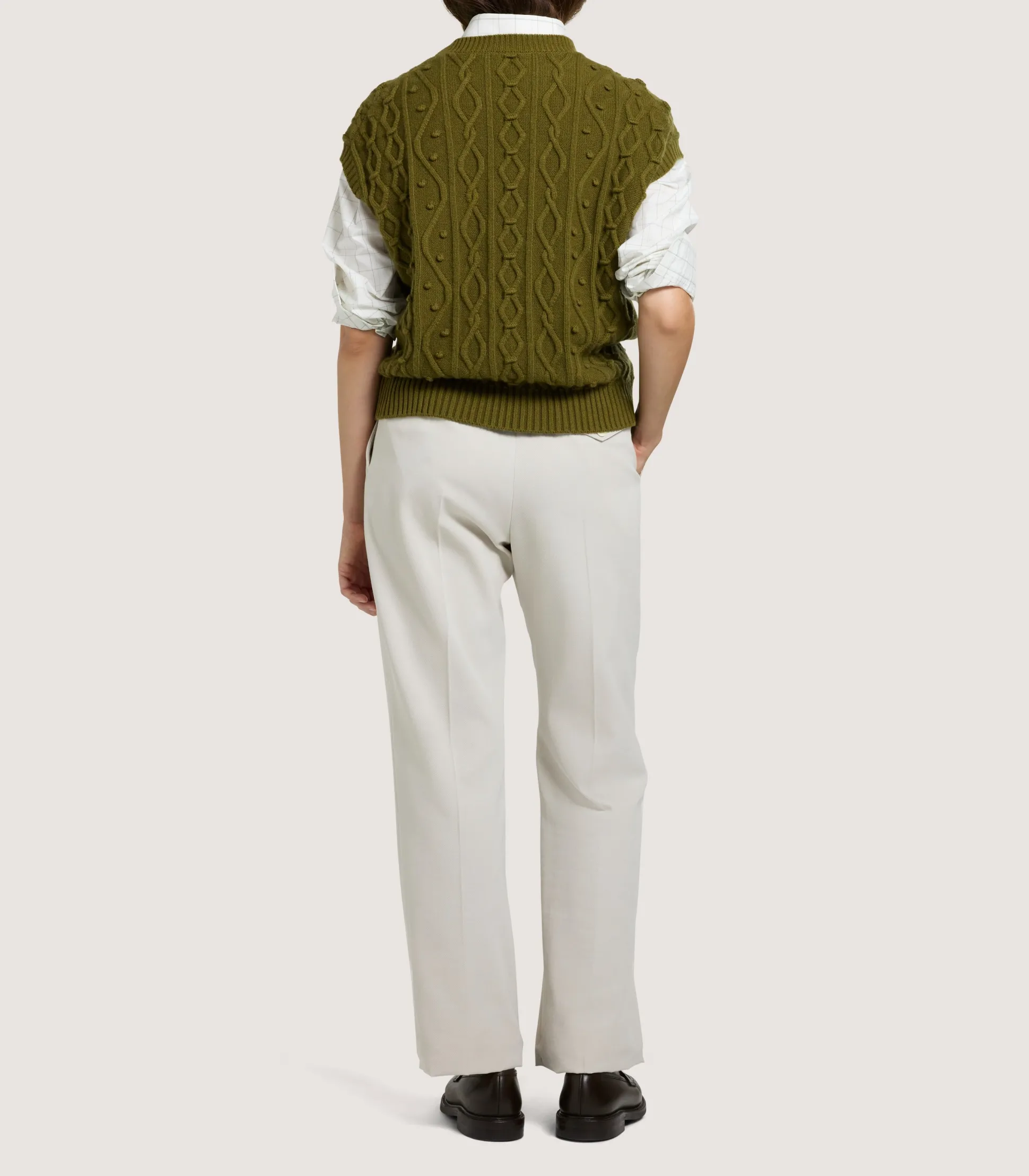 Women's Cotton Cashmere Aran Crew Neck Tank in Olive