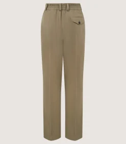 Women's Cotton Flat Front Trouser in Dark Olive