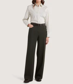 Women's Cotton Silk Stripe Shirt in Pale Stone