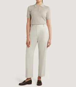 Women's Cotton Wool Flat Front Trouser in Pale Stone