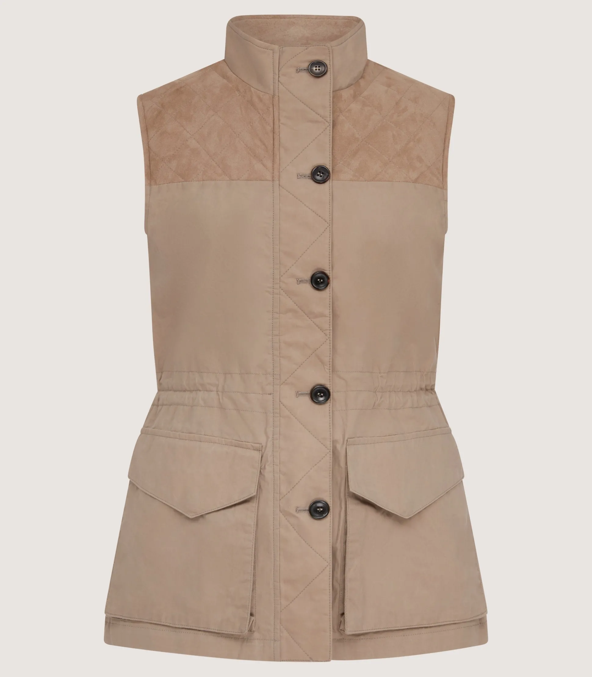 Women's High Collar Dry Wax Summer Sporting Vest In Taupe