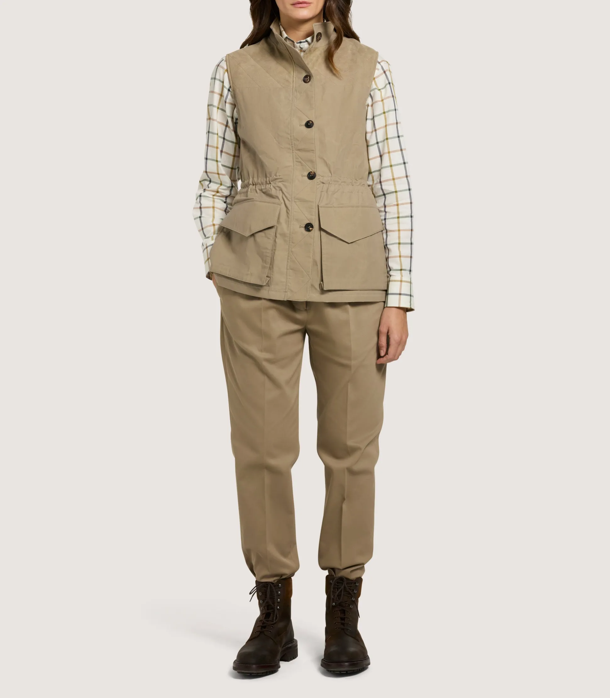 Women's High Collar Dry Wax Summer Sporting Vest In Taupe