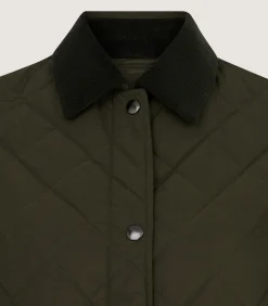 Women's Long Quilted Purdey Jacket in Dark Olive
