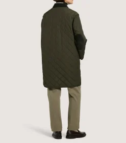 Women's Long Quilted Purdey Jacket in Dark Olive