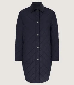 Women's Long Quilted Purdey Jacket in Navy