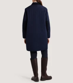 Women's Long Quilted Purdey Jacket in Navy
