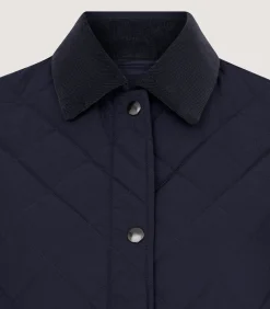 Women's Long Quilted Purdey Jacket in Navy