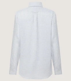 Women's Pale Indigo Linen Shepherd Check Button Down Shirt