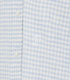 Women's Pale Indigo Linen Shepherd Check Button Down Shirt