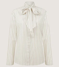 Women's Scarf Neck Blouse in Pale Stone
