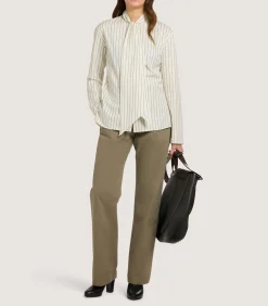 Women's Scarf Neck Blouse in Pale Stone