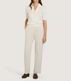 Women's Silk Jersey Polo Shirt with Lace Trim in Ivory