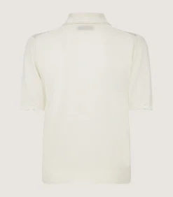 Women's Silk Jersey Polo Shirt with Lace Trim in Ivory