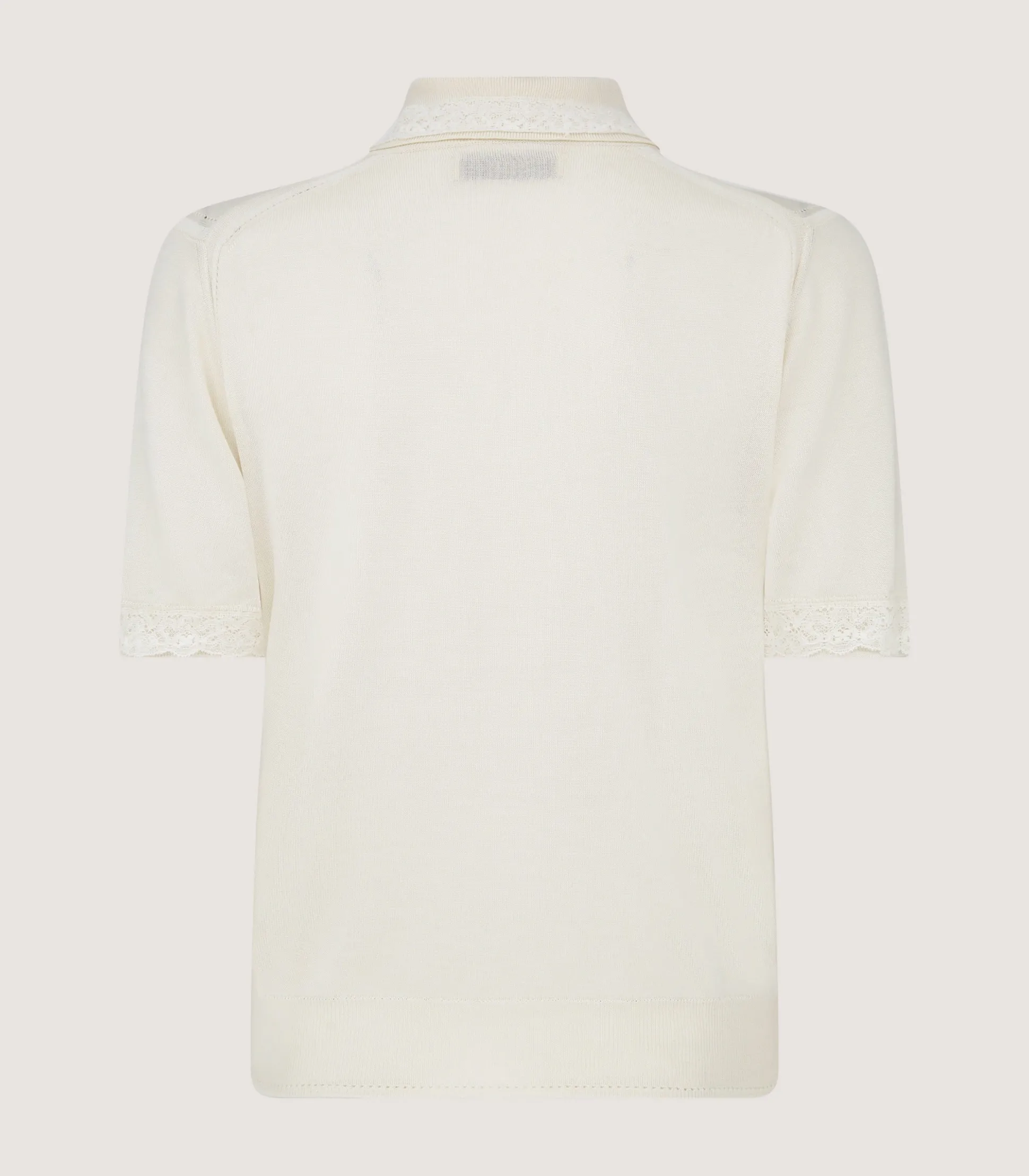 Women's Silk Jersey Polo Shirt with Lace Trim in Ivory