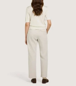 Women's Silk Jersey Polo Shirt with Lace Trim in Ivory