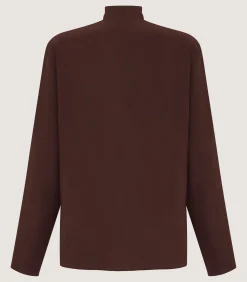 Women's Silk Scarf Neck Blouse in Umber